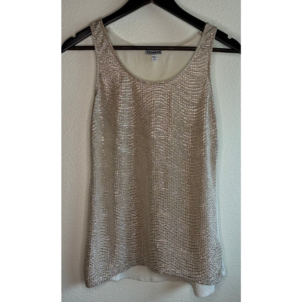 EXPRESS | Champagne Gold Sleeveless Tank Metallic Front Cotton Back | XS